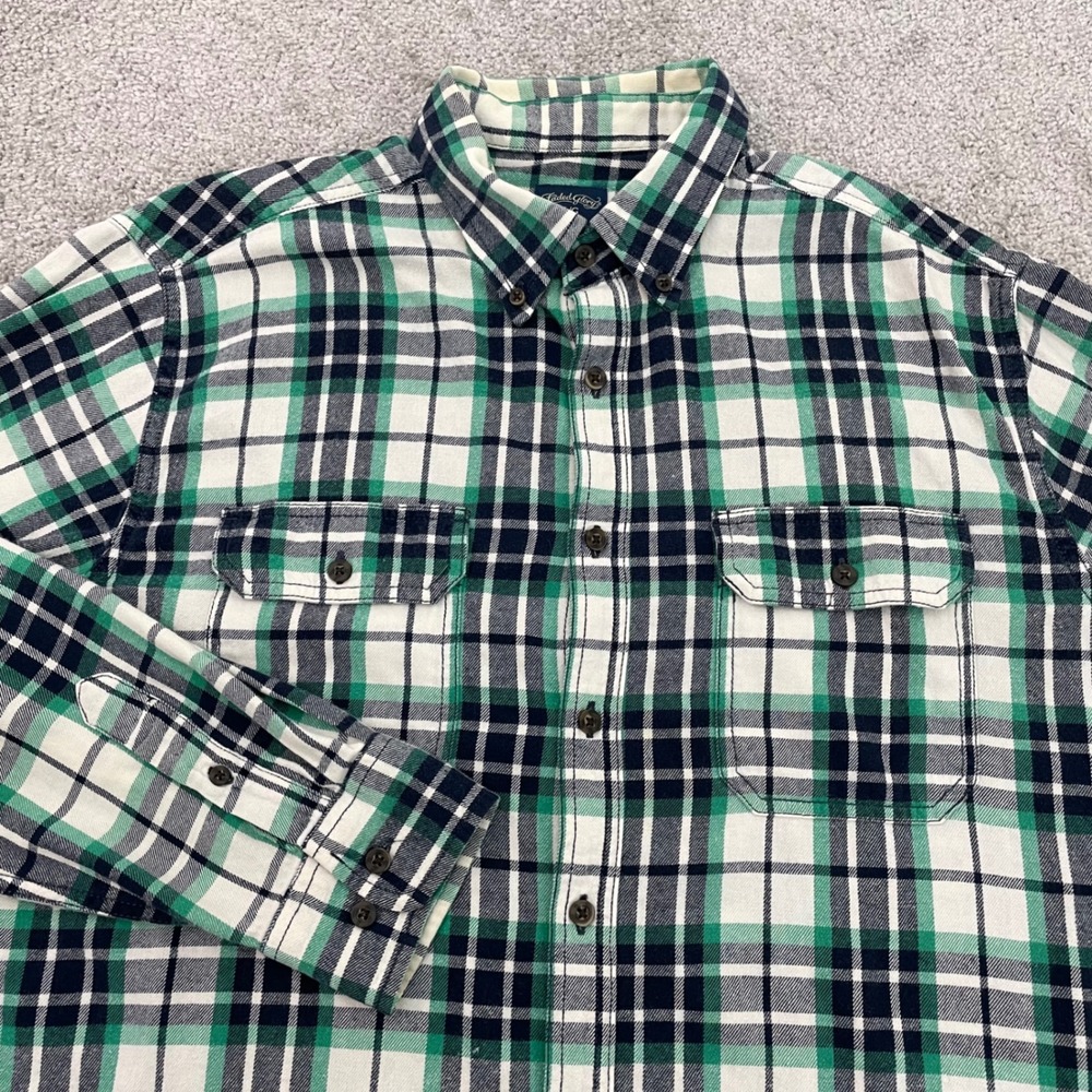 Faded Glory Flannel Shirt Mens Large Green Plaid Button Down